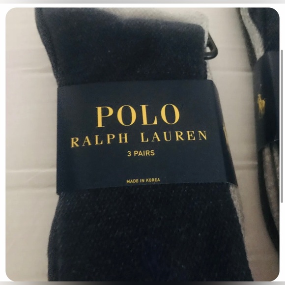 New Polo Ralph Lauren 3 Pairs Men’s Socks Grey Grey Blue made in Korea - Picture 2 of 16